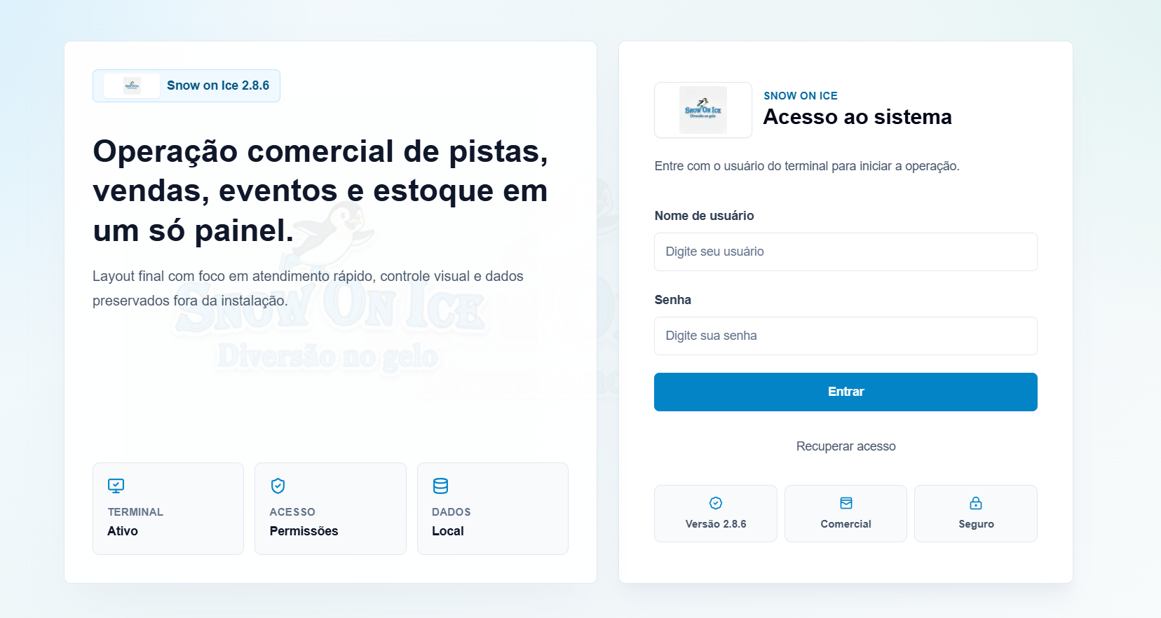 Tela de login do Snow On Ice 3.0